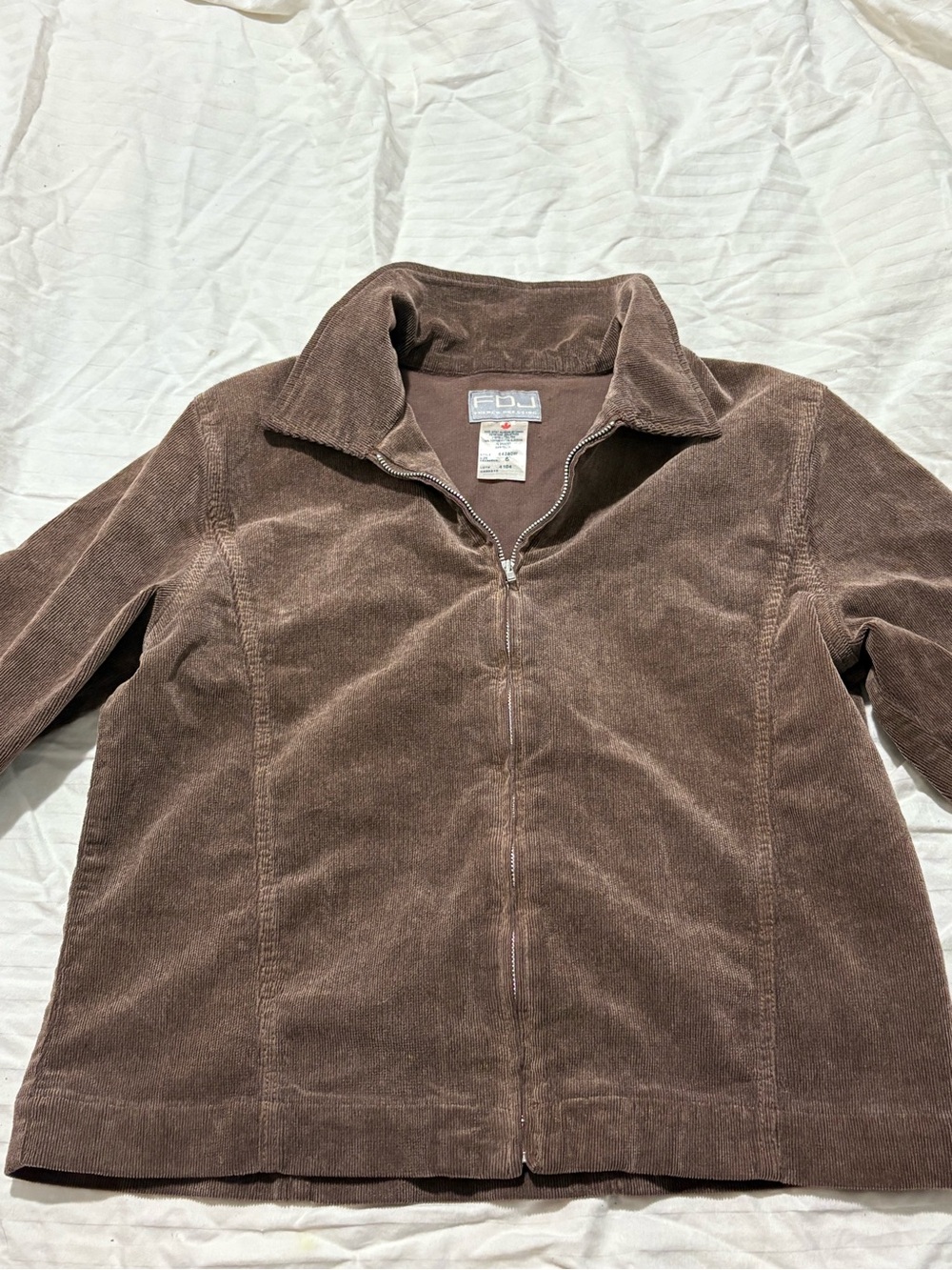 Brown Cropped Zip-Front Corduroy Jacket- Size 6